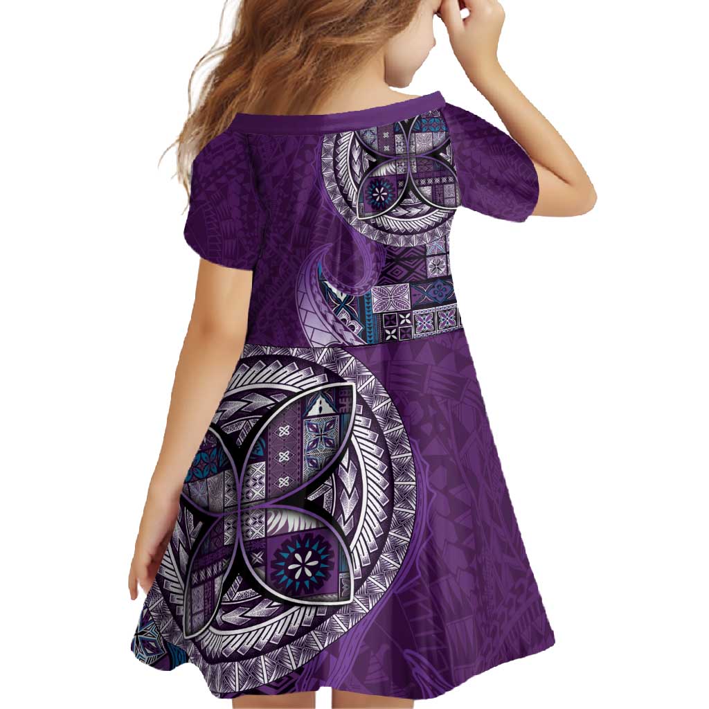 Samoan Siapo Art Tattoo Polynesian Pattern Family Matching Off Shoulder Maxi Dress and Hawaiian Shirt Purple Color LT03 - Polynesian Pride