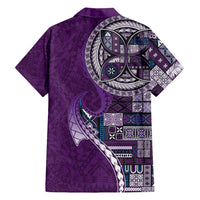 Samoan Siapo Art Tattoo Polynesian Pattern Family Matching Off Shoulder Maxi Dress and Hawaiian Shirt Purple Color LT03 - Polynesian Pride