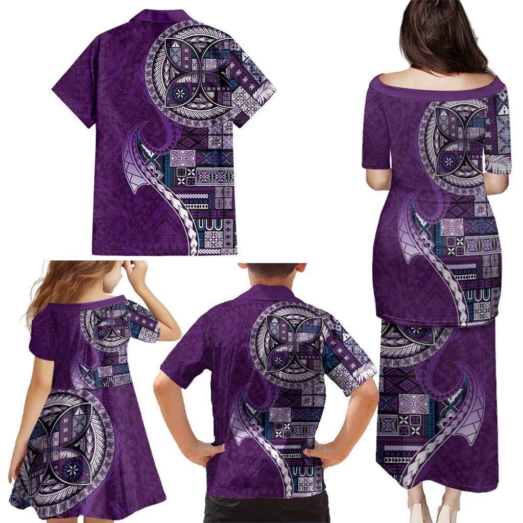Samoan Siapo Art Tattoo Polynesian Pattern Family Matching Puletasi and Hawaiian Shirt Purple Color LT03 - Polynesian Pride