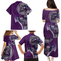 Samoan Siapo Art Tattoo Polynesian Pattern Family Matching Puletasi and Hawaiian Shirt Purple Color LT03 - Polynesian Pride