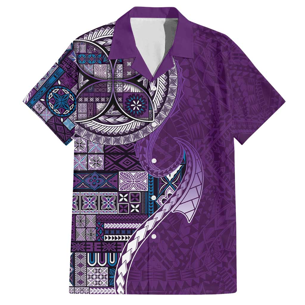 Samoan Siapo Art Tattoo Polynesian Pattern Family Matching Puletasi and Hawaiian Shirt Purple Color LT03 Dad's Shirt - Short Sleeve Purple - Polynesian Pride