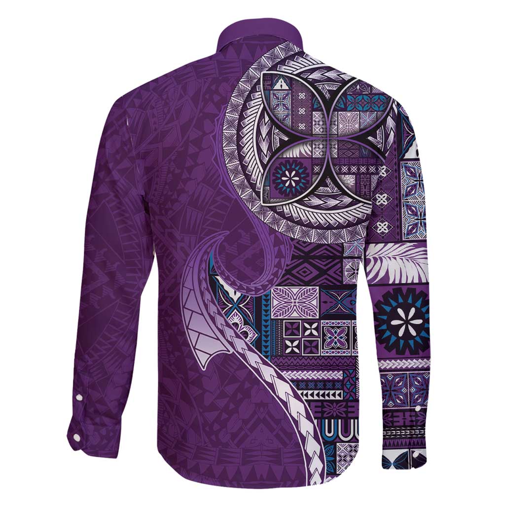 Samoan Siapo Art Tattoo Polynesian Pattern Family Matching Puletasi and Hawaiian Shirt Purple Color LT03 - Polynesian Pride