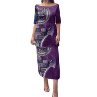 Samoan Siapo Art Tattoo Polynesian Pattern Family Matching Puletasi and Hawaiian Shirt Purple Color LT03 Mom's Dress Purple - Polynesian Pride