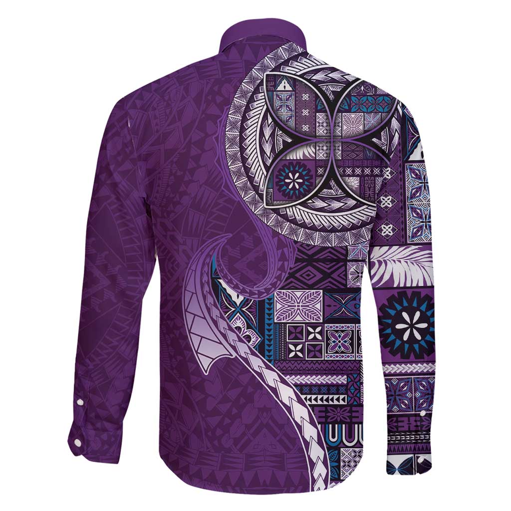 Samoan Siapo Art Tattoo Polynesian Pattern Family Matching Short Sleeve Bodycon Dress and Hawaiian Shirt Purple Color LT03 - Polynesian Pride