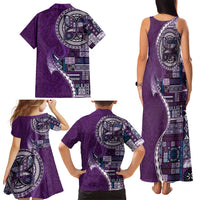 Samoan Siapo Art Tattoo Polynesian Pattern Family Matching Tank Maxi Dress and Hawaiian Shirt Purple Color LT03 - Polynesian Pride