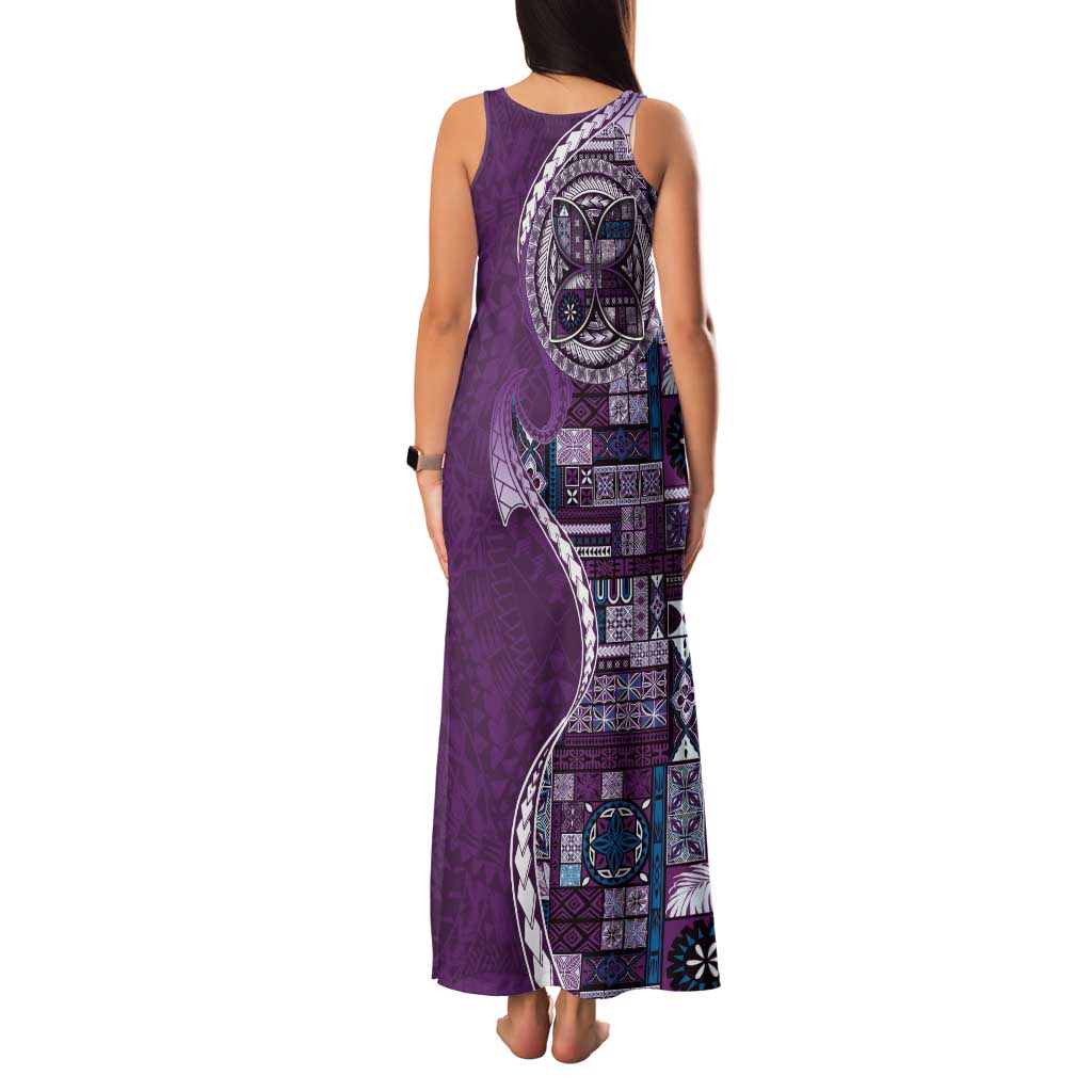 Samoan Siapo Art Tattoo Polynesian Pattern Family Matching Tank Maxi Dress and Hawaiian Shirt Purple Color LT03 - Polynesian Pride
