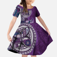 Samoan Siapo Art Tattoo Polynesian Pattern Kid Short Sleeve Dress Purple Color LT03 KID Purple - Polynesian Pride