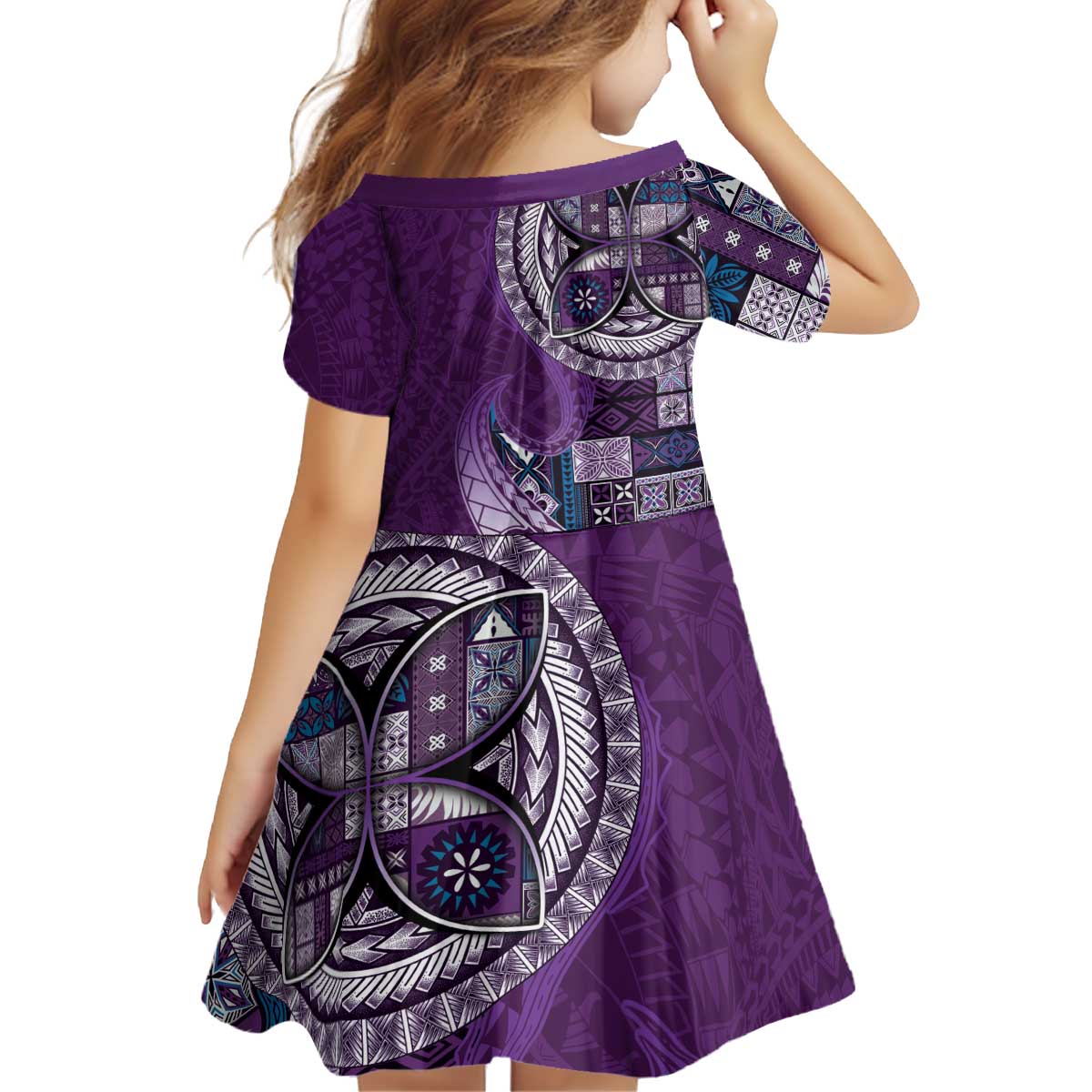 Samoan Siapo Art Tattoo Polynesian Pattern Kid Short Sleeve Dress Purple Color LT03 - Polynesian Pride