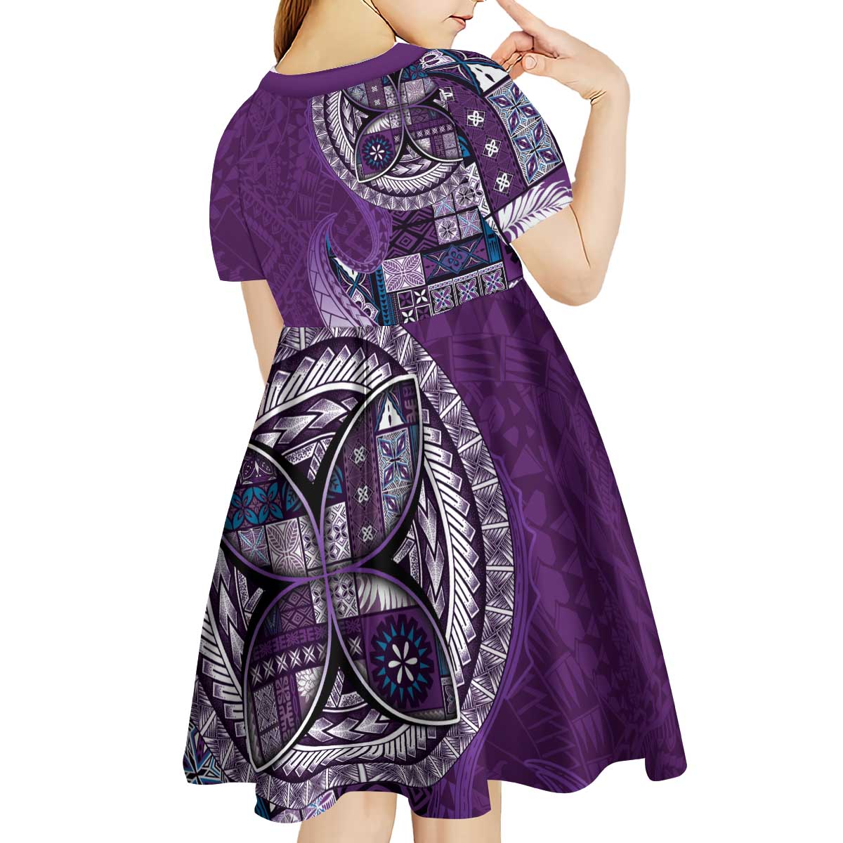 Samoan Siapo Art Tattoo Polynesian Pattern Kid Short Sleeve Dress Purple Color LT03 - Polynesian Pride