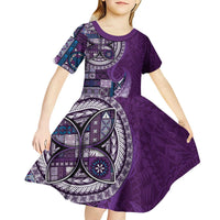 Samoan Siapo Art Tattoo Polynesian Pattern Kid Short Sleeve Dress Purple Color LT03 - Polynesian Pride