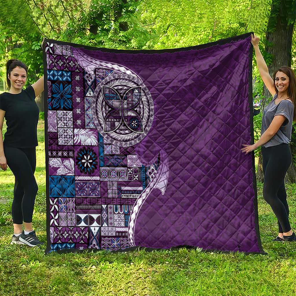 Samoan Siapo Art Tattoo Polynesian Pattern Quilt Purple Color - Polynesian Pride