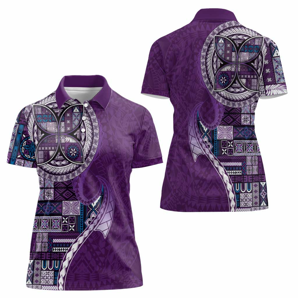 Samoan Siapo Art Tattoo Polynesian Pattern Women Polo Shirt Purple Color - Polynesian Pride