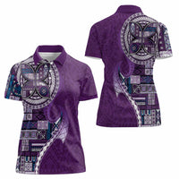 Samoan Siapo Art Tattoo Polynesian Pattern Women Polo Shirt Purple Color - Polynesian Pride