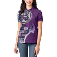 Samoan Siapo Art Tattoo Polynesian Pattern Women Polo Shirt Purple Color - Polynesian Pride
