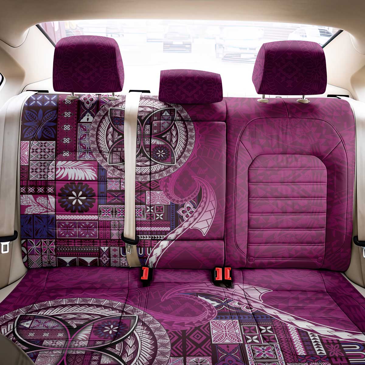 Samoan Siapo Art Tattoo Polynesian Pattern Back Car Seat Cover Pink Color - Polynesian Pride
