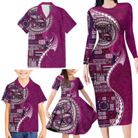 Samoan Siapo Art Tattoo Polynesian Pattern Family Matching Long Sleeve Bodycon Dress and Hawaiian Shirt Pink Color LT03 - Polynesian Pride
