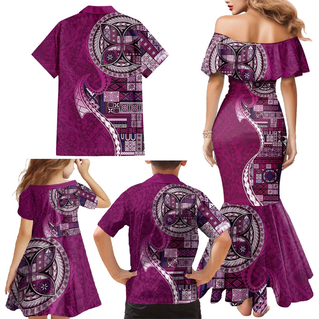 Samoan Siapo Art Tattoo Polynesian Pattern Family Matching Mermaid Dress and Hawaiian Shirt Pink Color LT03 - Polynesian Pride