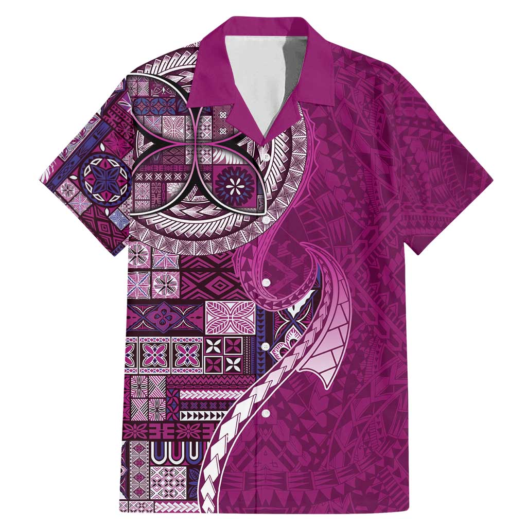 Samoan Siapo Art Tattoo Polynesian Pattern Family Matching Mermaid Dress and Hawaiian Shirt Pink Color LT03 Dad's Shirt - Short Sleeve Pink - Polynesian Pride
