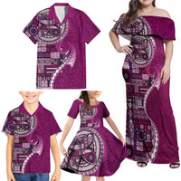 Samoan Siapo Art Tattoo Polynesian Pattern Family Matching Off Shoulder Maxi Dress and Hawaiian Shirt Pink Color LT03 - Polynesian Pride