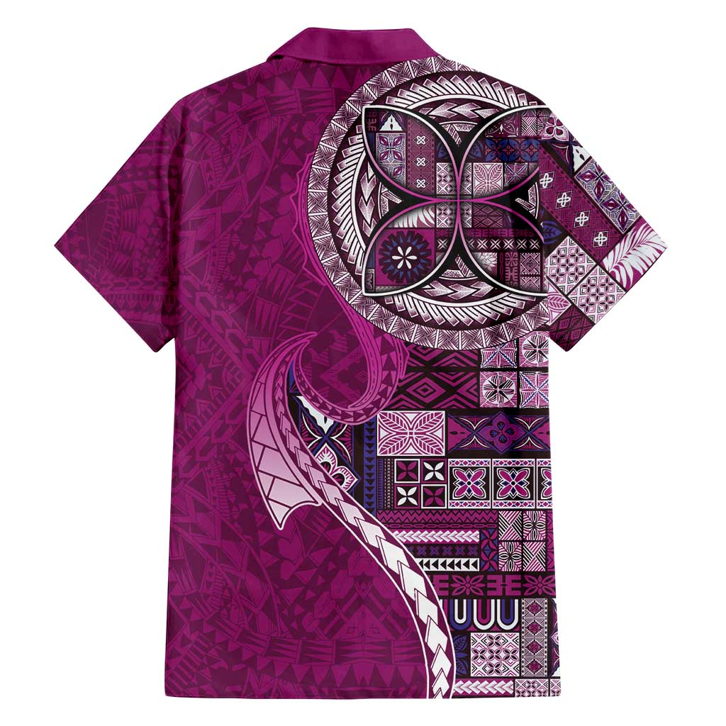 Samoan Siapo Art Tattoo Polynesian Pattern Family Matching Off Shoulder Maxi Dress and Hawaiian Shirt Pink Color LT03 - Polynesian Pride
