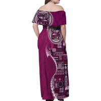 Samoan Siapo Art Tattoo Polynesian Pattern Family Matching Off Shoulder Maxi Dress and Hawaiian Shirt Pink Color LT03 - Polynesian Pride