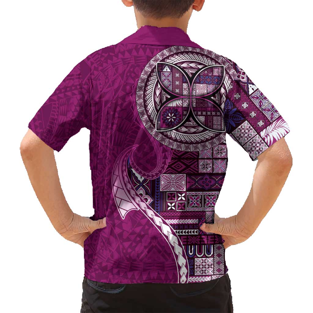 Samoan Siapo Art Tattoo Polynesian Pattern Family Matching Puletasi and Hawaiian Shirt Pink Color LT03 - Polynesian Pride