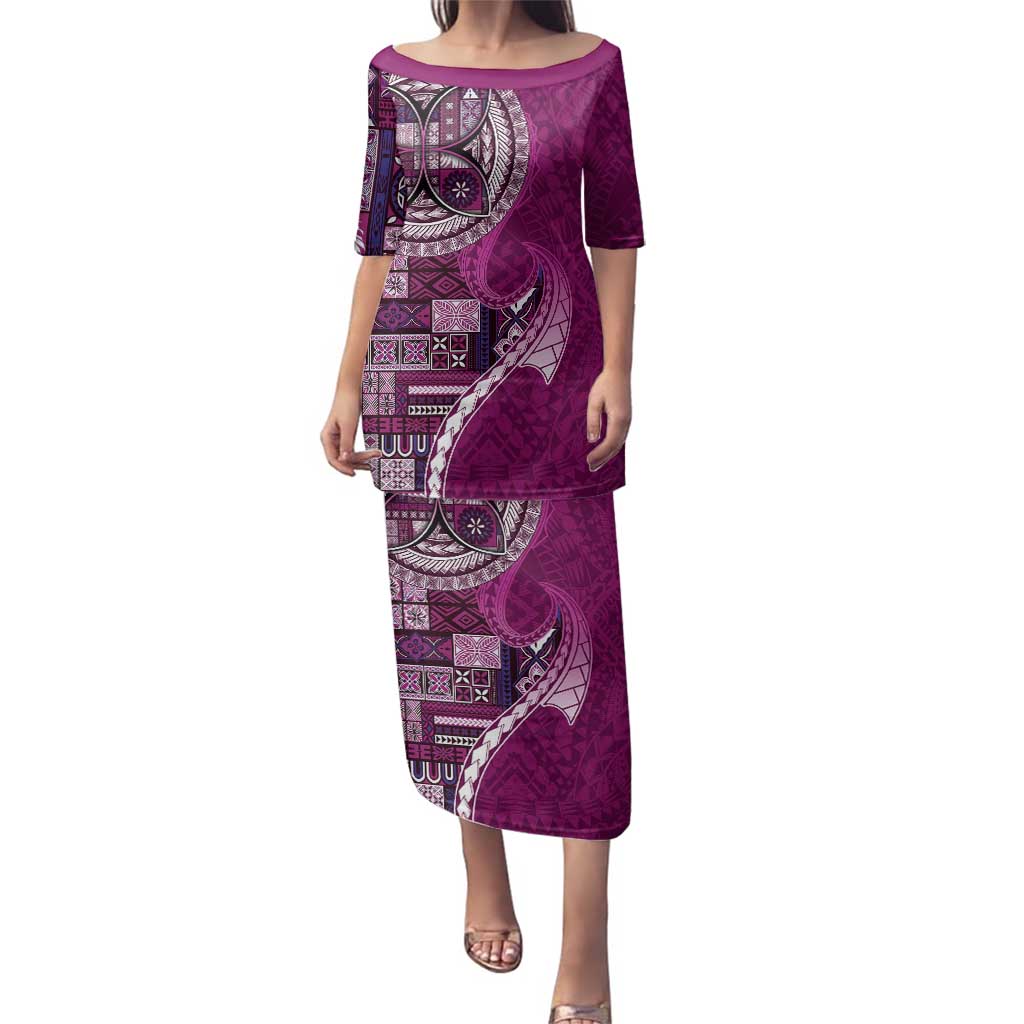 Samoan Siapo Art Tattoo Polynesian Pattern Family Matching Puletasi and Hawaiian Shirt Pink Color LT03 Mom's Dress Pink - Polynesian Pride
