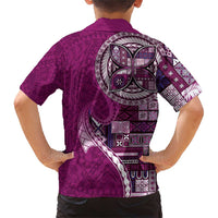 Samoan Siapo Art Tattoo Polynesian Pattern Family Matching Short Sleeve Bodycon Dress and Hawaiian Shirt Pink Color LT03 - Polynesian Pride