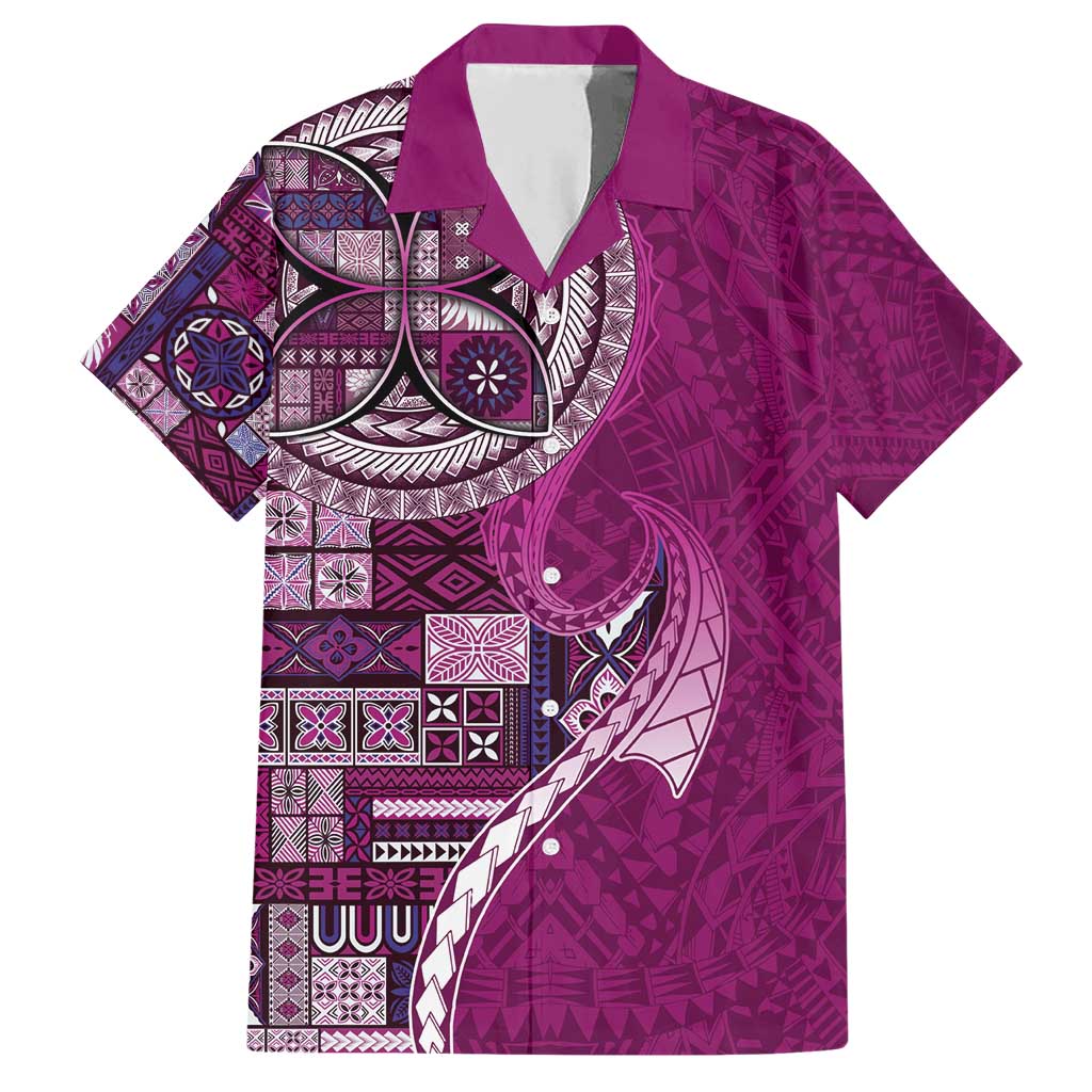 Samoan Siapo Art Tattoo Polynesian Pattern Family Matching Short Sleeve Bodycon Dress and Hawaiian Shirt Pink Color LT03 Dad's Shirt - Short Sleeve Pink - Polynesian Pride