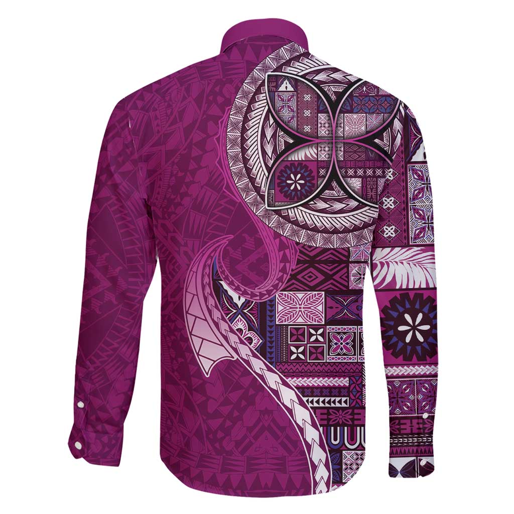 Samoan Siapo Art Tattoo Polynesian Pattern Family Matching Short Sleeve Bodycon Dress and Hawaiian Shirt Pink Color LT03 - Polynesian Pride