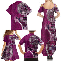 Samoan Siapo Art Tattoo Polynesian Pattern Family Matching Summer Maxi Dress and Hawaiian Shirt Pink Color LT03 - Polynesian Pride