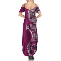 Samoan Siapo Art Tattoo Polynesian Pattern Family Matching Summer Maxi Dress and Hawaiian Shirt Pink Color LT03 - Polynesian Pride