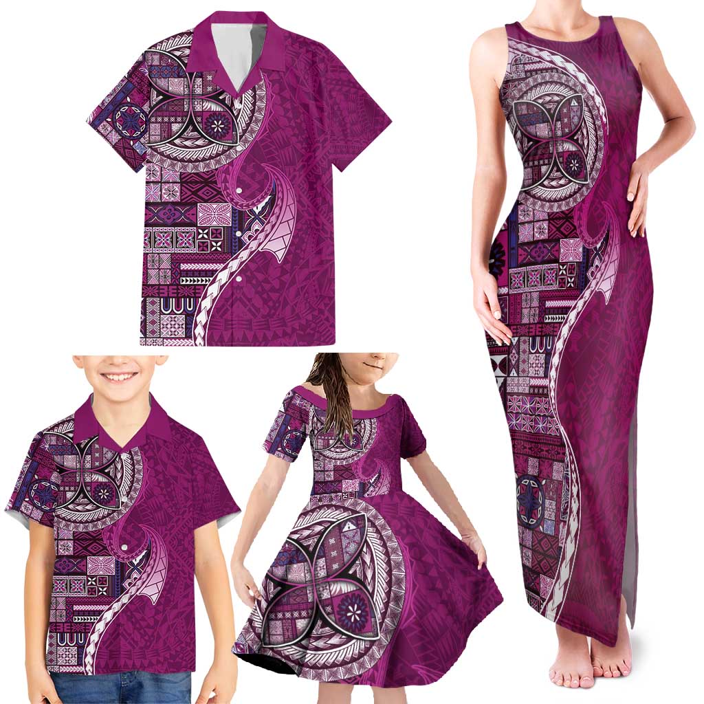Samoan Siapo Art Tattoo Polynesian Pattern Family Matching Tank Maxi Dress and Hawaiian Shirt Pink Color LT03 - Polynesian Pride