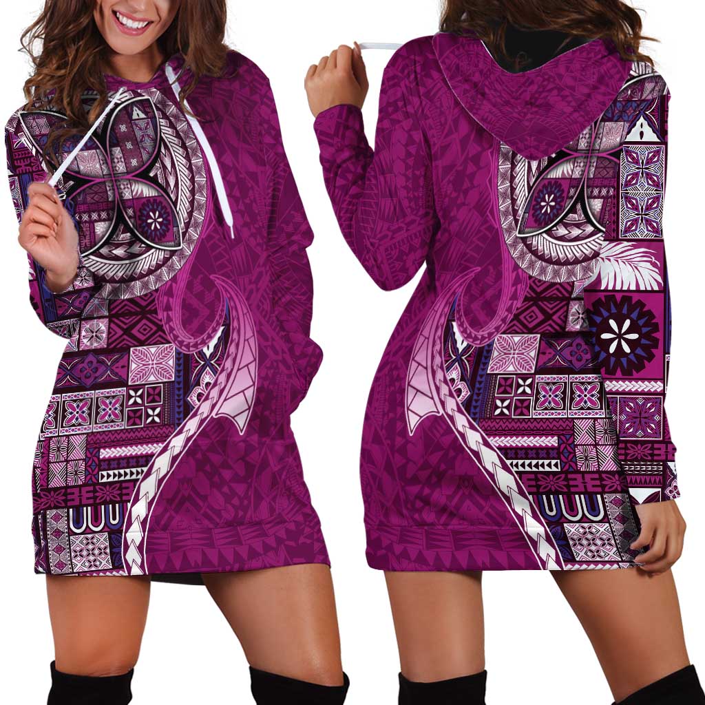 Samoan Siapo Art Tattoo Polynesian Pattern Hoodie Dress Pink Color - Polynesian Pride