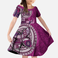 Samoan Siapo Art Tattoo Polynesian Pattern Kid Short Sleeve Dress Pink Color LT03 KID Pink - Polynesian Pride