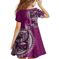 Samoan Siapo Art Tattoo Polynesian Pattern Kid Short Sleeve Dress Pink Color LT03 - Polynesian Pride