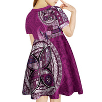 Samoan Siapo Art Tattoo Polynesian Pattern Kid Short Sleeve Dress Pink Color LT03 - Polynesian Pride