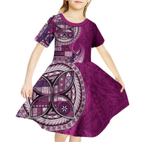 Samoan Siapo Art Tattoo Polynesian Pattern Kid Short Sleeve Dress Pink Color LT03 - Polynesian Pride