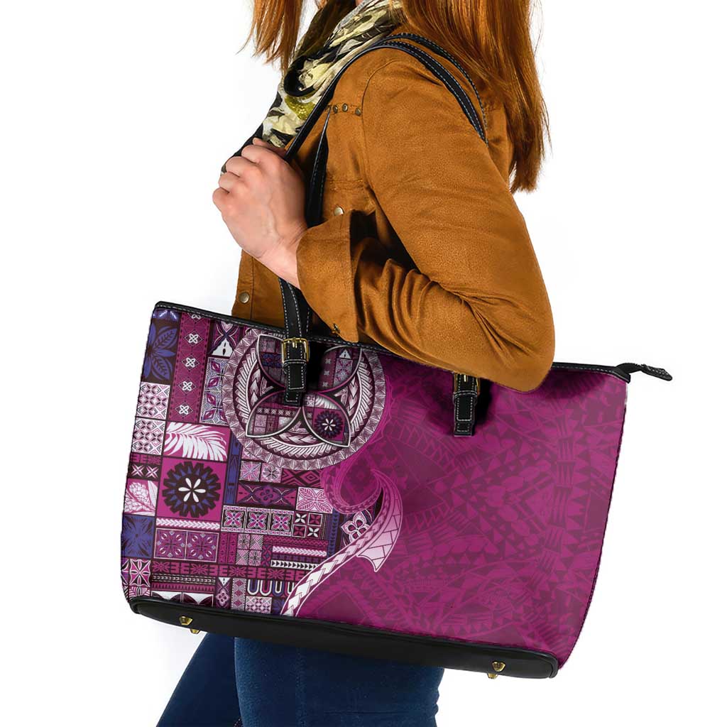 Samoan Siapo Art Tattoo Polynesian Pattern Leather Tote Bag Pink Color - Polynesian Pride