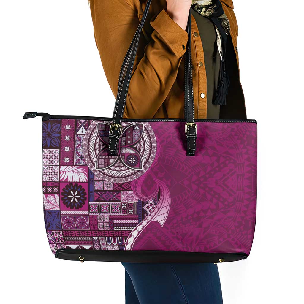 Samoan Siapo Art Tattoo Polynesian Pattern Leather Tote Bag Pink Color - Polynesian Pride
