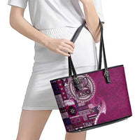 Samoan Siapo Art Tattoo Polynesian Pattern Leather Tote Bag Pink Color - Polynesian Pride