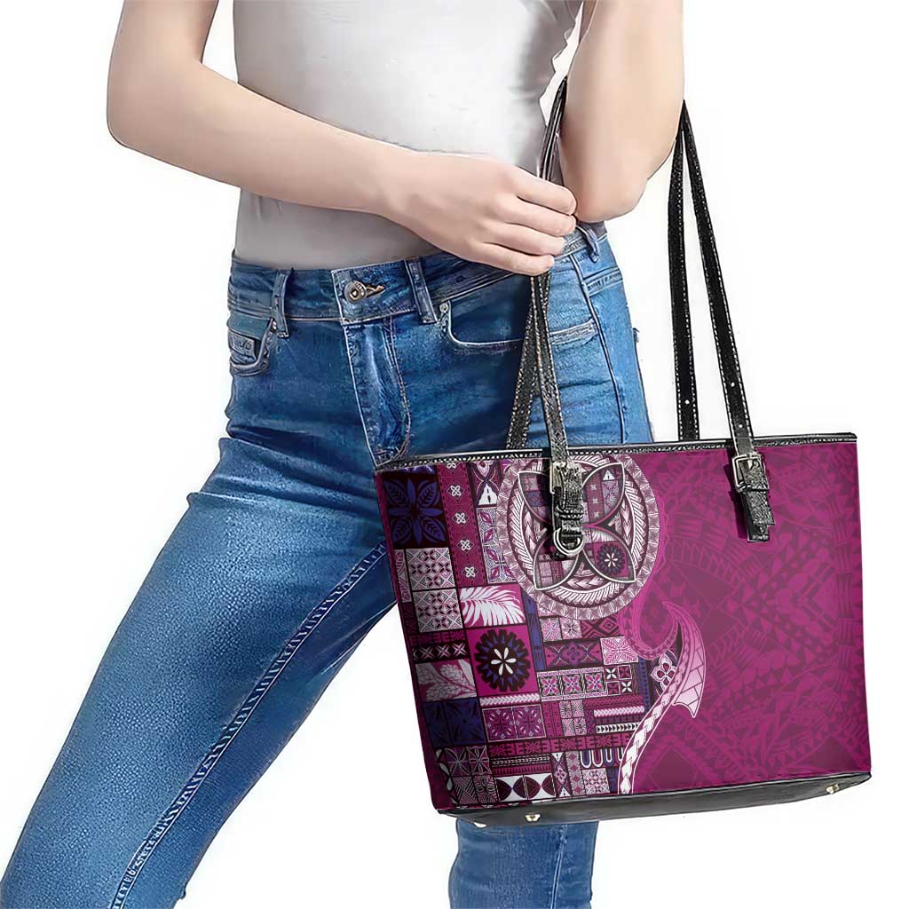 Samoan Siapo Art Tattoo Polynesian Pattern Leather Tote Bag Pink Color - Polynesian Pride