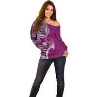 Samoan Siapo Art Tattoo Polynesian Pattern Off Shoulder Sweater Pink Color LT03 - Polynesian Pride