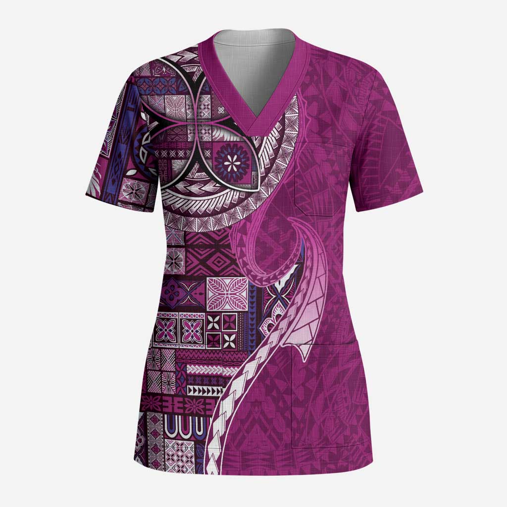 Samoan Siapo Art Tattoo Polynesian Pattern Scrub Top Pink Color - Polynesian Pride