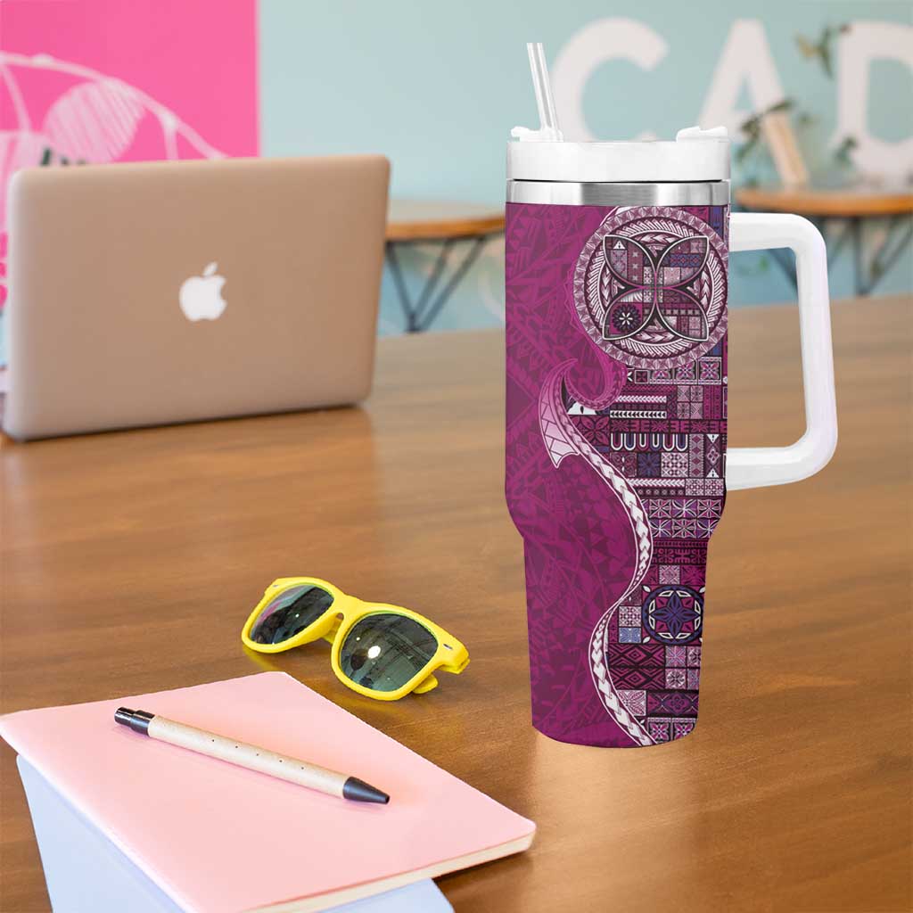 Samoan Siapo Art Tattoo Polynesian Pattern Tumbler With Handle Pink Color - Polynesian Pride