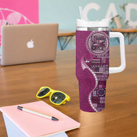 Samoan Siapo Art Tattoo Polynesian Pattern Tumbler With Handle Pink Color - Polynesian Pride
