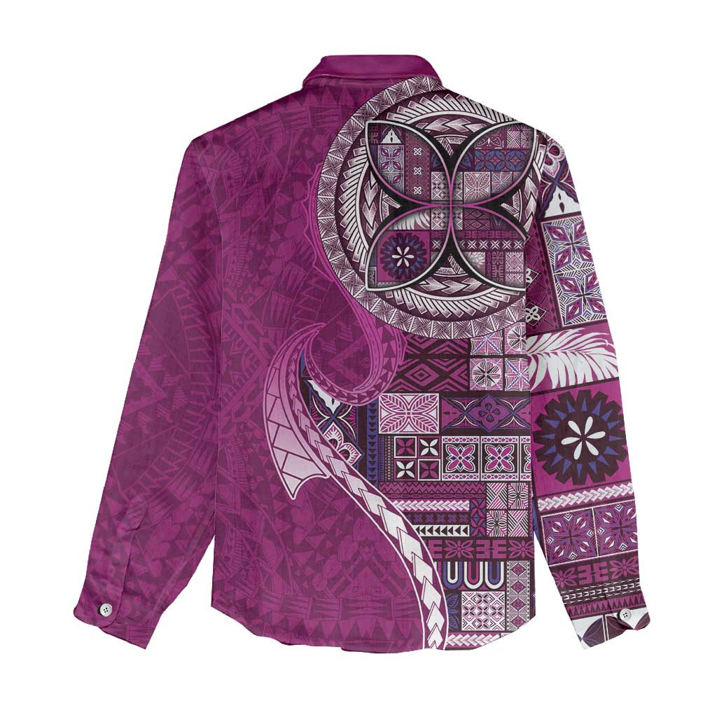 Samoan Siapo Art Tattoo Polynesian Pattern Women Casual Shirt Pink Color - Polynesian Pride