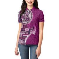 Samoan Siapo Art Tattoo Polynesian Pattern Women Polo Shirt Pink Color - Polynesian Pride