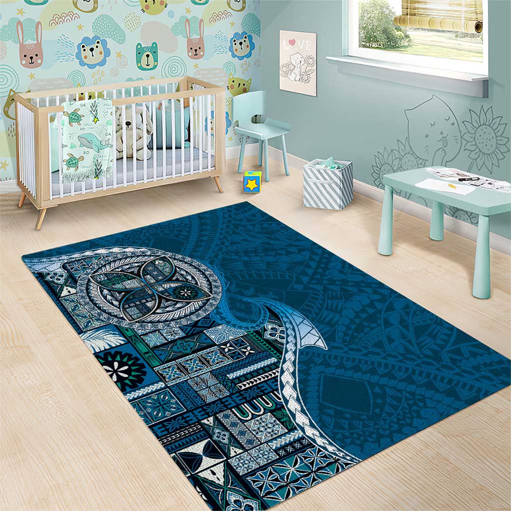 Samoan Siapo Art Tattoo Polynesian Pattern Area Rug Teal Color - Polynesian Pride