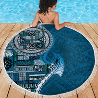 Samoan Siapo Art Tattoo Polynesian Pattern Beach Blanket Teal Color - Polynesian Pride